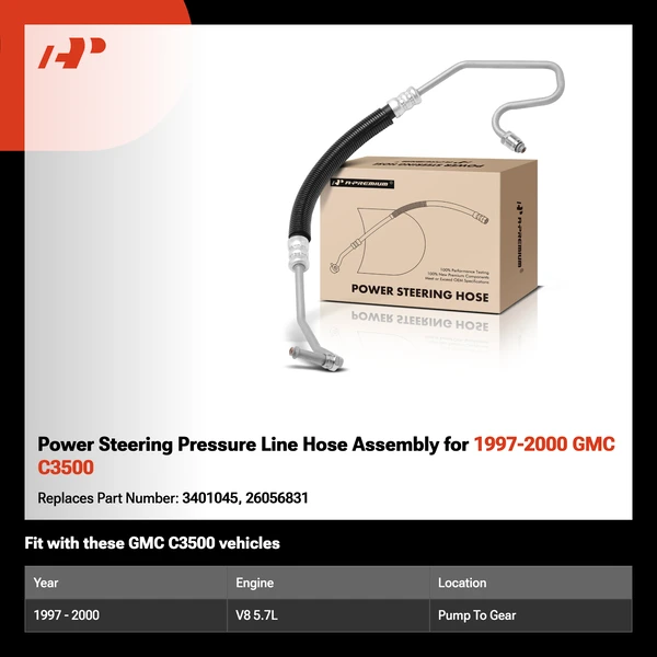 Power Steering Pressure Line Hose Assembly for 1997-2000 GMC C3500