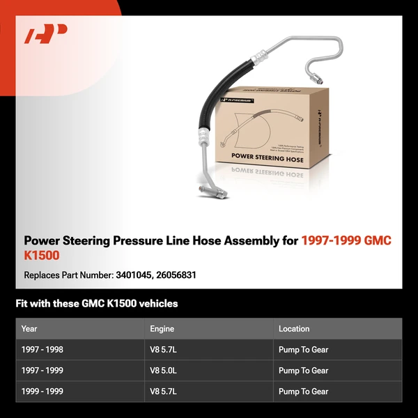Power Steering Pressure Line Hose Assembly for 1997-1999 GMC K1500