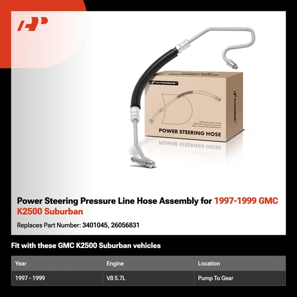 Power Steering Pressure Line Hose Assembly for 1997-1999 GMC K2500 Suburban