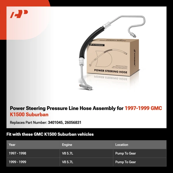Power Steering Pressure Line Hose Assembly for 1997-1999 GMC K1500 Suburban