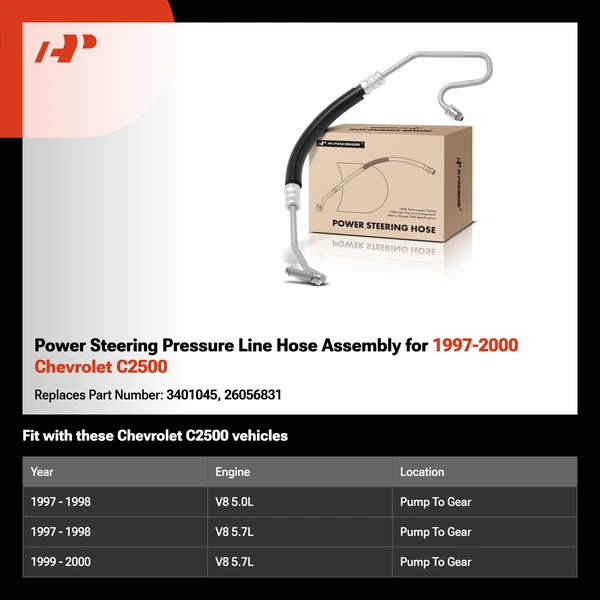 Power Steering Pressure Line Hose Assembly for 1997-2000 Chevrolet C2500
