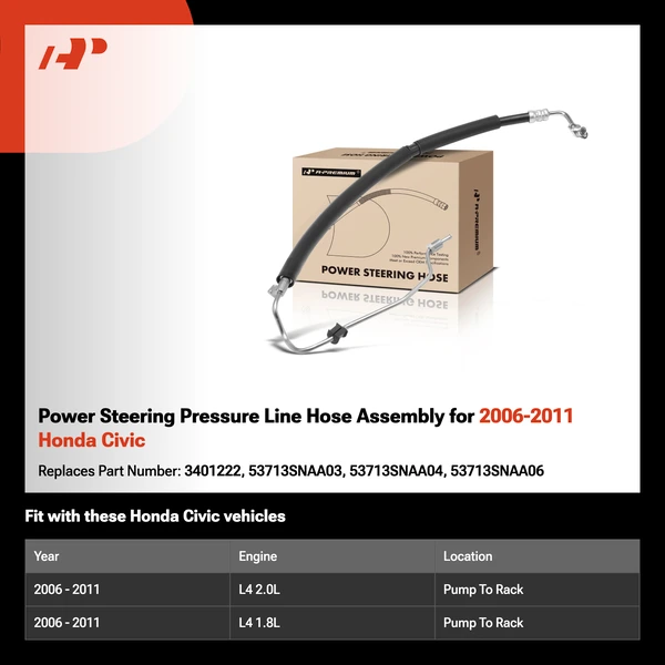 Power Steering Pressure Line Hose Assembly for 2006-2011 Honda Civic