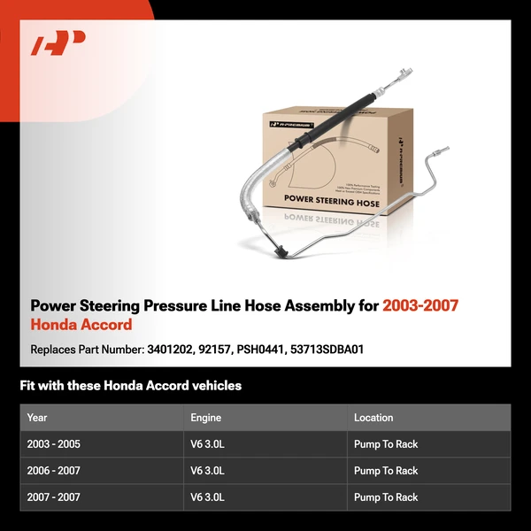 Power Steering Pressure Line Hose Assembly for 2003-2007 Honda Accord