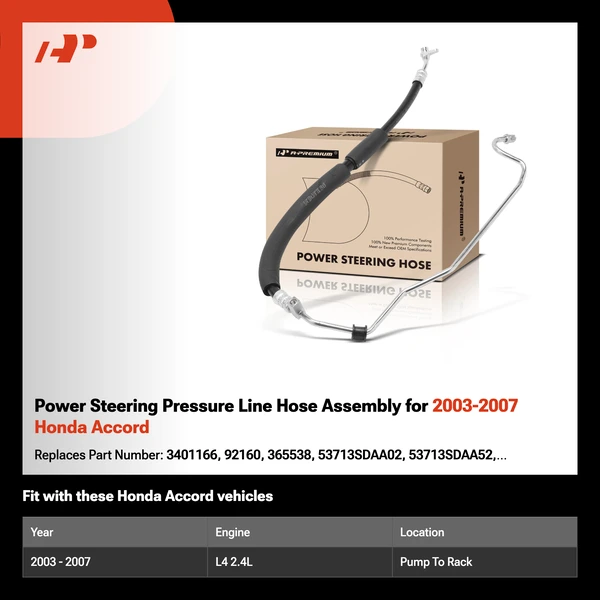 Power Steering Pressure Line Hose Assembly for 2003-2007 Honda Accord