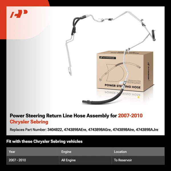 Power Steering Return Line Hose Assembly for 2007-2010 Chrysler Sebring