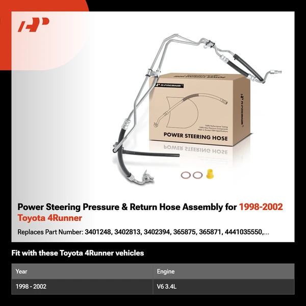 Power Steering Pressure & Return Hose Assembly for 1998-2002 Toyota 4Runner