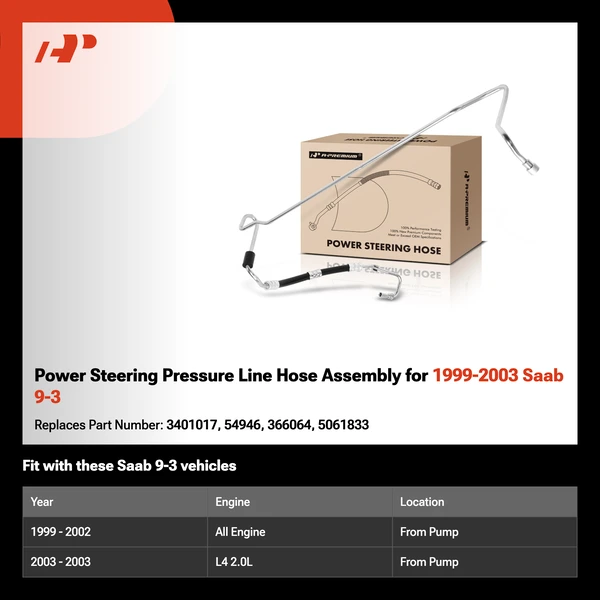 Power Steering Pressure Line Hose Assembly for 1999-2003 Saab 9-3