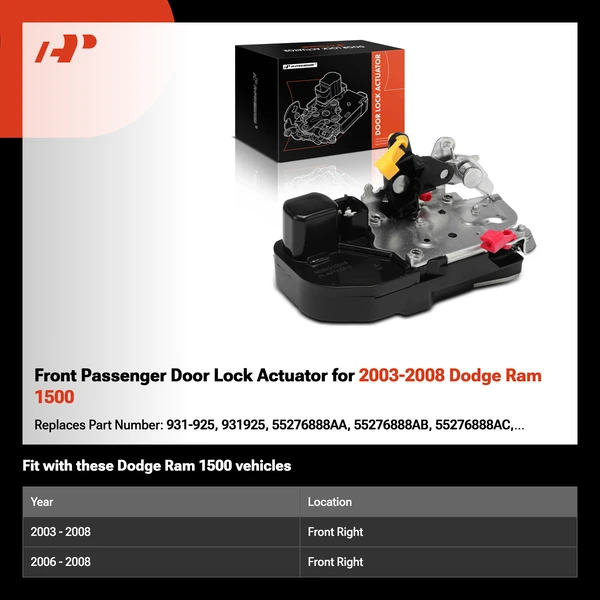 Front Passenger Door Lock Actuator for 2003-2008 Dodge Ram 1500