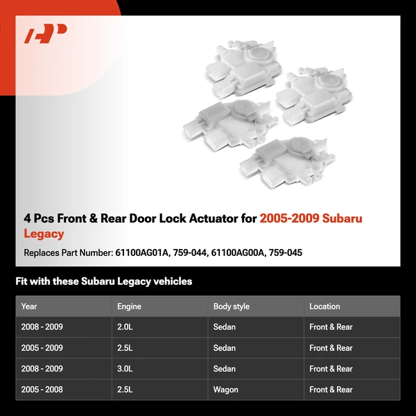 4 Pcs Front & Rear Door Lock Actuator for 2005-2009 Subaru Legacy