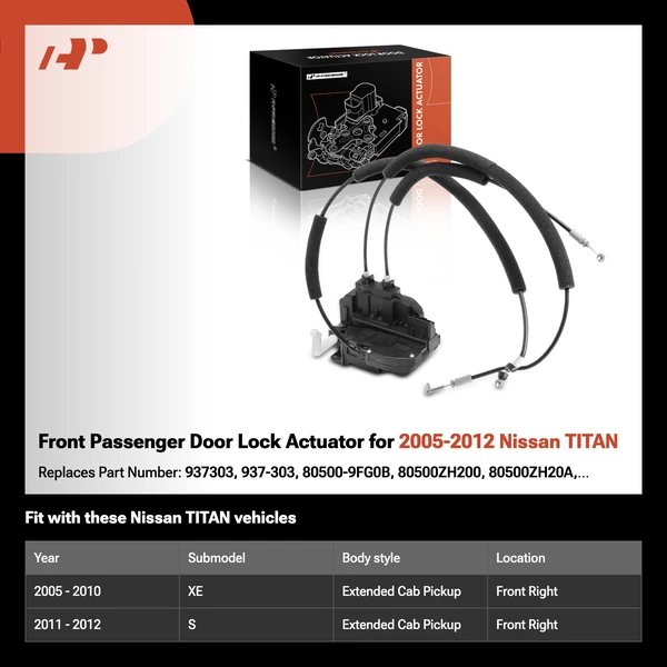 Front Passenger Door Lock Actuator for 2005-2012 Nissan TITAN