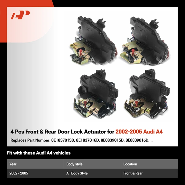 4 Pcs Front & Rear Door Lock Actuator for 2002-2005 Audi A4
