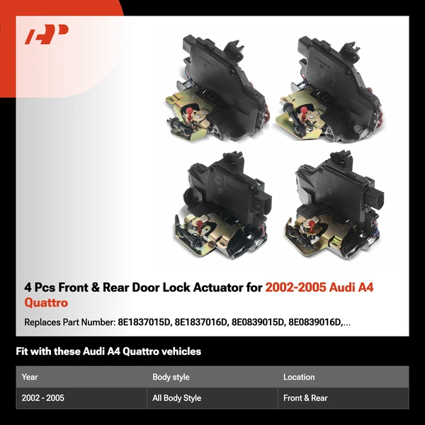 4 Pcs Front & Rear Door Lock Actuator for 2002-2005 Audi A4 Quattro