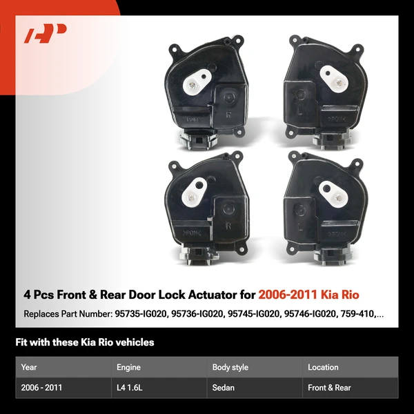 4 Pcs Front & Rear Door Lock Actuator for 2006-2011 Kia Rio
