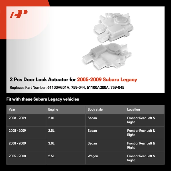 2 Pcs Door Lock Actuator for 2005-2009 Subaru Legacy