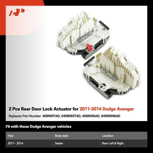 2 Pcs Rear Door Lock Actuator for 2011-2014 Dodge Avenger