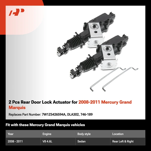 2 Pcs Rear Door Lock Actuator for 2008-2011 Mercury Grand Marquis