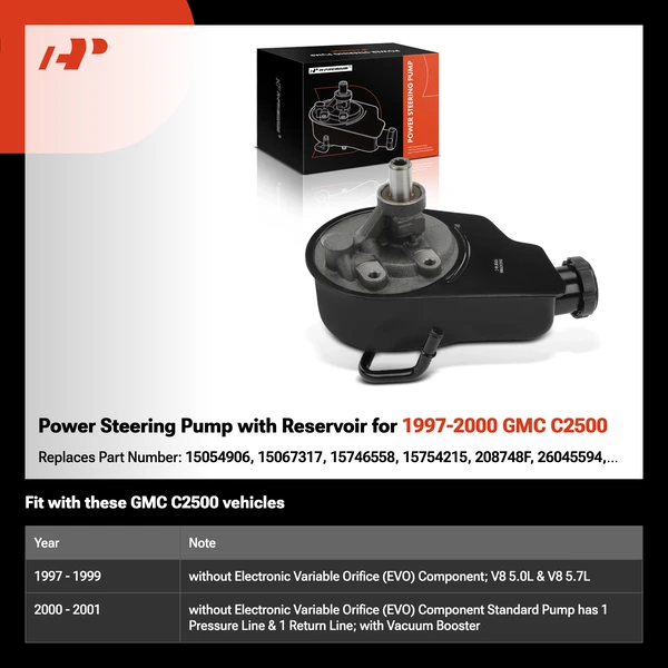Power Steering Pump with Reservoir for 1997-2000 GMC C2500