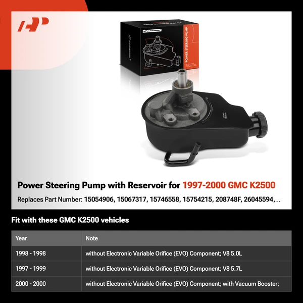 Power Steering Pump with Reservoir for 1997-2000 GMC K2500