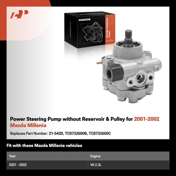 Power Steering Pump without Reservoir & Pulley for 2001-2002 Mazda Millenia