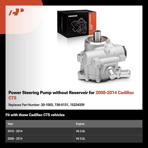 Power Steering Pump without Reservoir for 2008-2014 Cadillac CTS