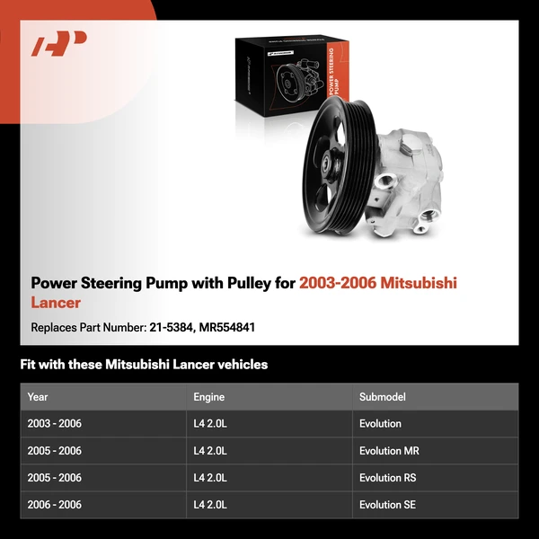 Power Steering Pump with Pulley for 2003-2006 Mitsubishi Lancer