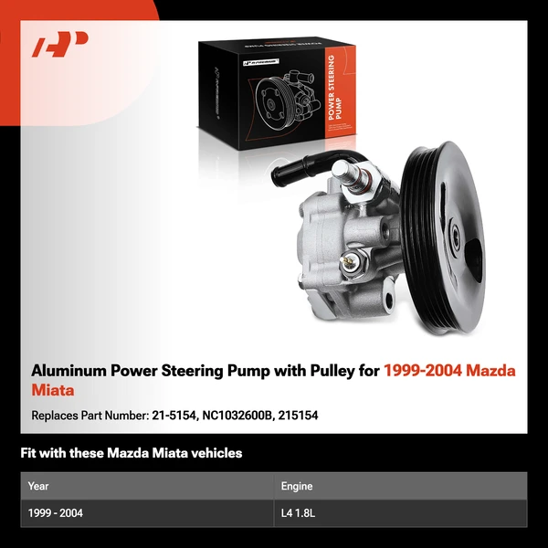 Aluminum Power Steering Pump with Pulley for 1999-2004 Mazda Miata