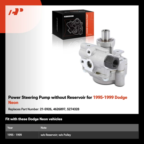 Power Steering Pump without Reservoir for 1995-1999 Dodge Neon