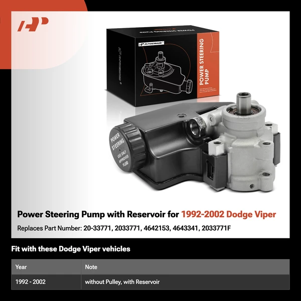 Power Steering Pump with Reservoir for 1992-2002 Dodge Viper