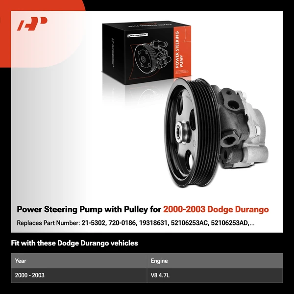 Power Steering Pump with Pulley for 2000-2003 Dodge Durango