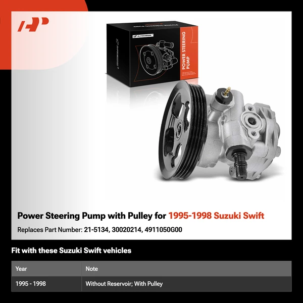 Power Steering Pump with Pulley for 1995-1998 Suzuki Swift