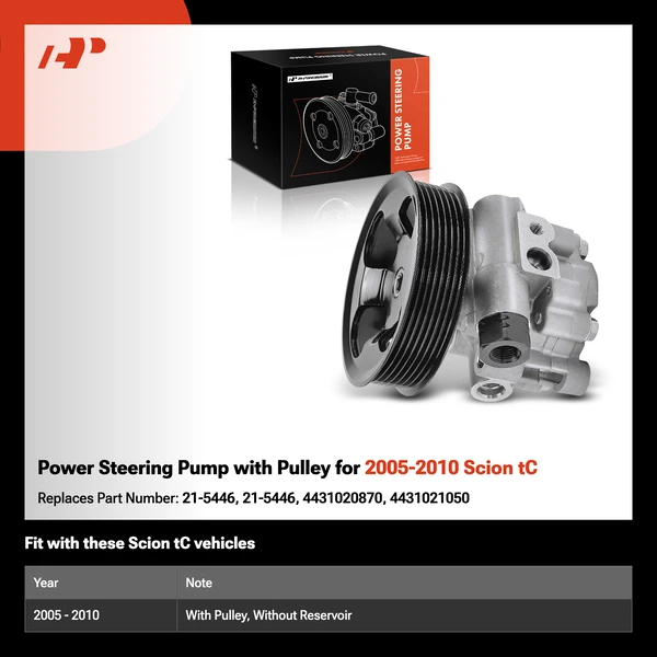 Power Steering Pump with Pulley for 2005-2010 Scion tC