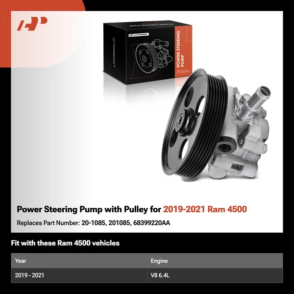 Power Steering Pump with Pulley for 2019-2021 Ram 4500