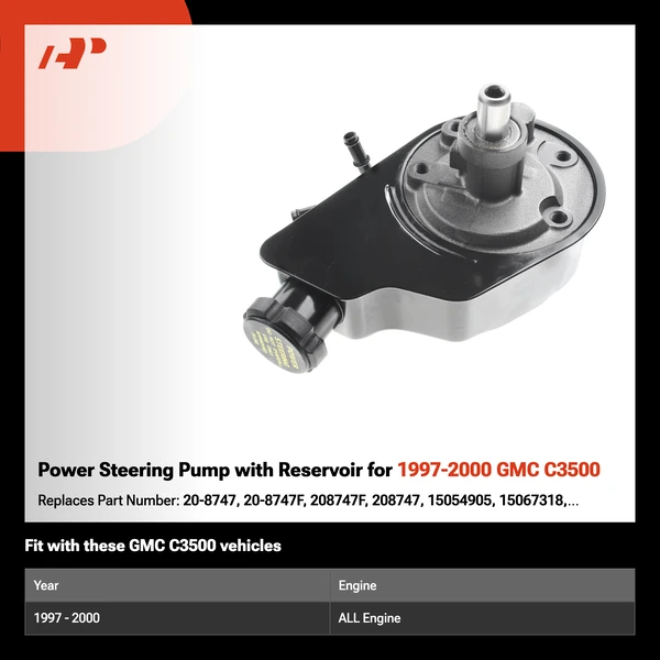 Power Steering Pump with Reservoir for 1997-2000 GMC C3500