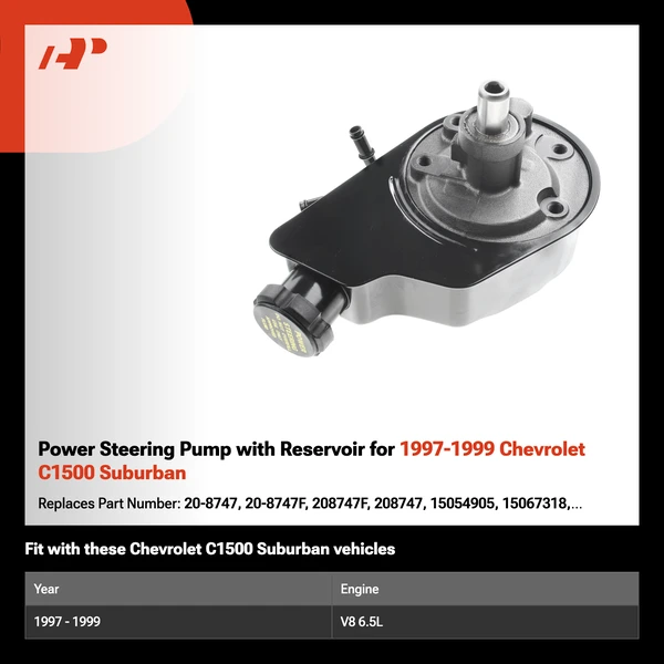 Power Steering Pump with Reservoir for 1997-1999 Chevrolet C1500 Suburban