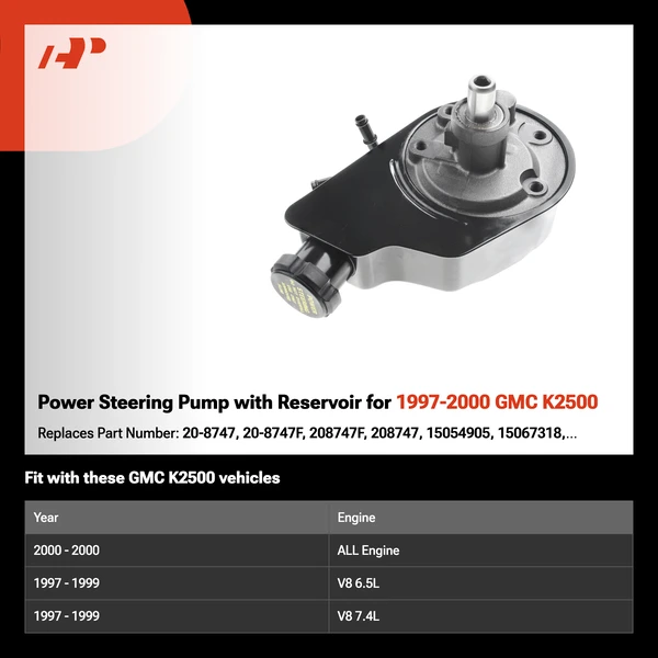 Power Steering Pump with Reservoir for 1997-2000 GMC K2500
