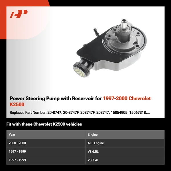 Power Steering Pump with Reservoir for 1997-2000 Chevrolet K2500