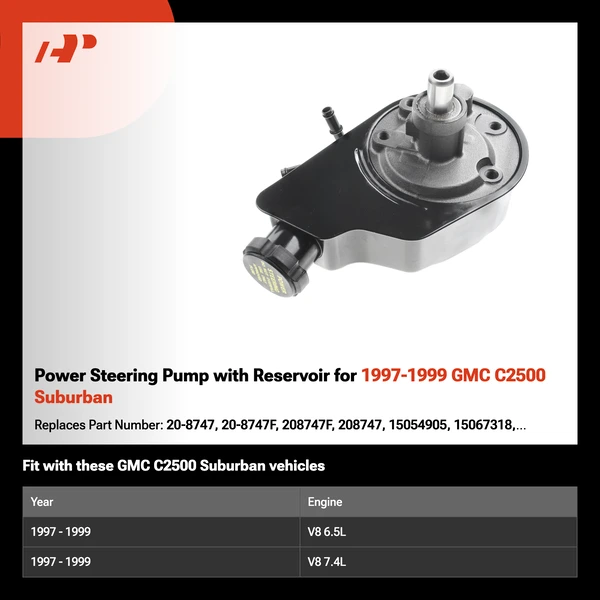 Power Steering Pump with Reservoir for 1997-1999 GMC C2500 Suburban