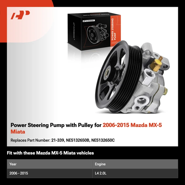 Power Steering Pump with Pulley for 2006-2015 Mazda MX-5 Miata