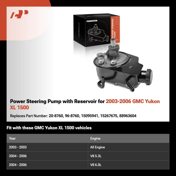 Power Steering Pump with Reservoir for 2003-2006 GMC Yukon XL 1500