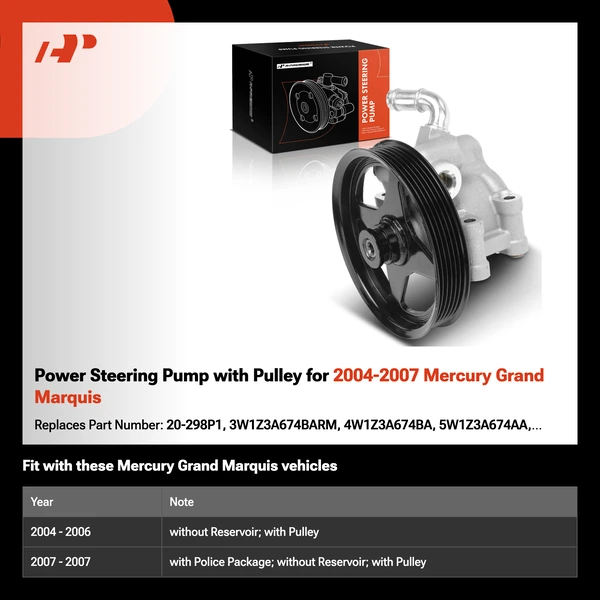 Power Steering Pump with Pulley for 2004-2007 Mercury Grand Marquis