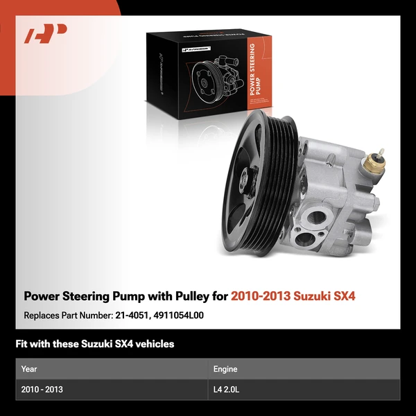 Power Steering Pump with Pulley for 2010-2013 Suzuki SX4