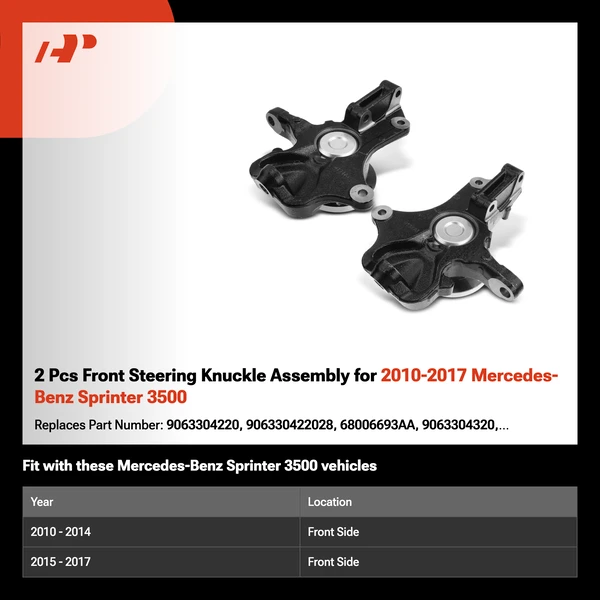 2 Pcs Front Steering Knuckle Assembly for 2010-2017 Mercedes-Benz Sprinter 3500