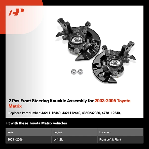 2 Pcs Front Steering Knuckle Assembly for 2003-2006 Toyota Matrix