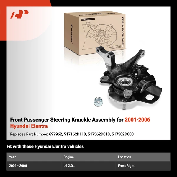 Front Passenger Steering Knuckle Assembly for 2001-2006 Hyundai Elantra