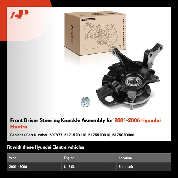 Front Driver Steering Knuckle Assembly for 2001-2006 Hyundai Elantra