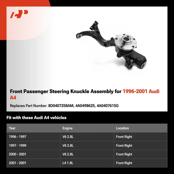 Front Passenger Steering Knuckle Assembly for 1996-2001 Audi A4