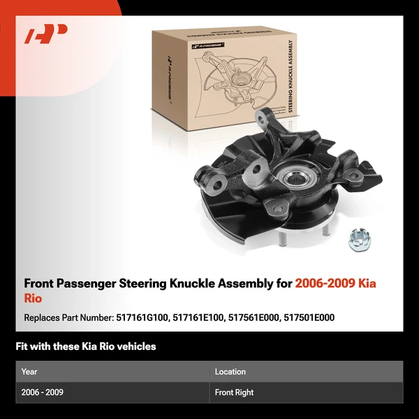 Front Passenger Steering Knuckle Assembly for 2006-2009 Kia Rio