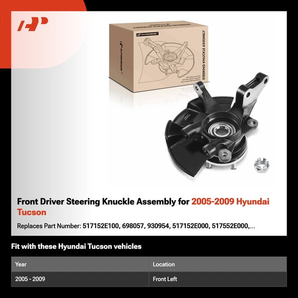 Front Driver Steering Knuckle Assembly for 2005-2009 Hyundai Tucson
