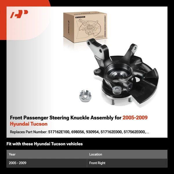 Front Passenger Steering Knuckle Assembly for 2005-2009 Hyundai Tucson