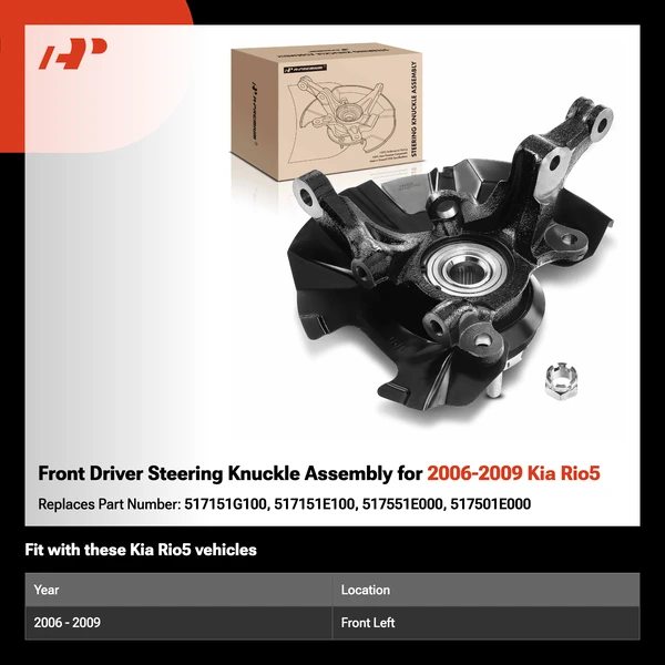 Front Driver Steering Knuckle Assembly for 2006-2009 Kia Rio5